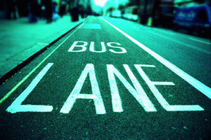 A bus lane on a city street